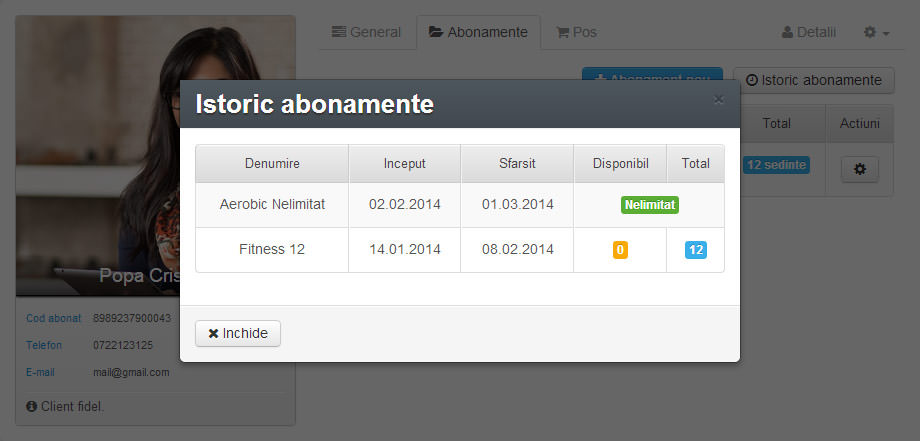 Fereastra abonat, tab abonamente, istoric abonamente