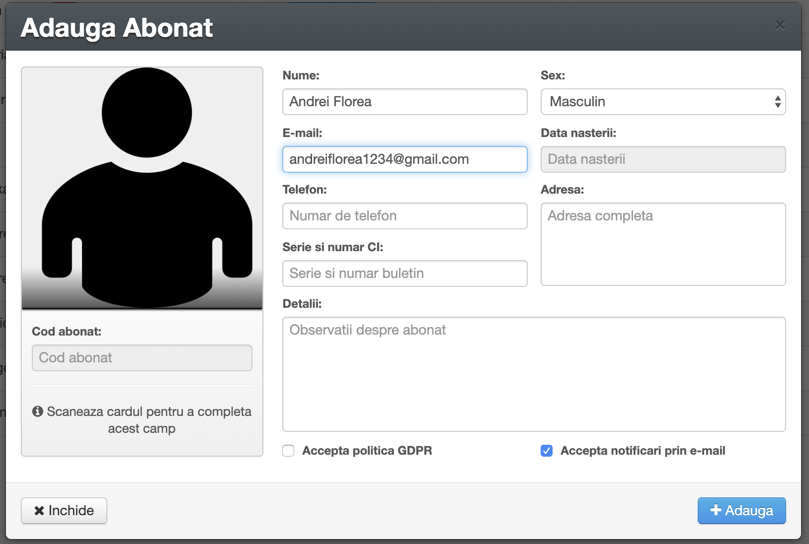Dashboard Gestiune Sala
