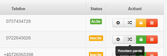 Actiuni utilizatori Gestiune Sala