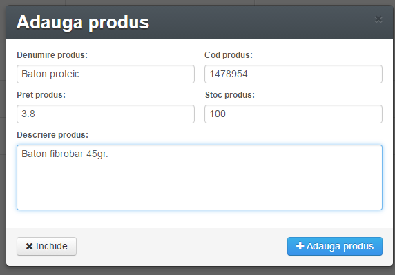 adauga produs admin Gestiune Sala