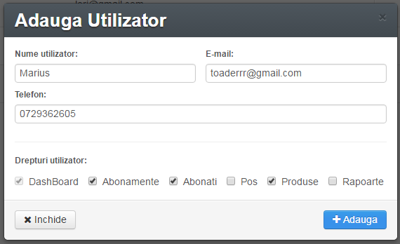 Adauga utilizatori Gestiune Sala
