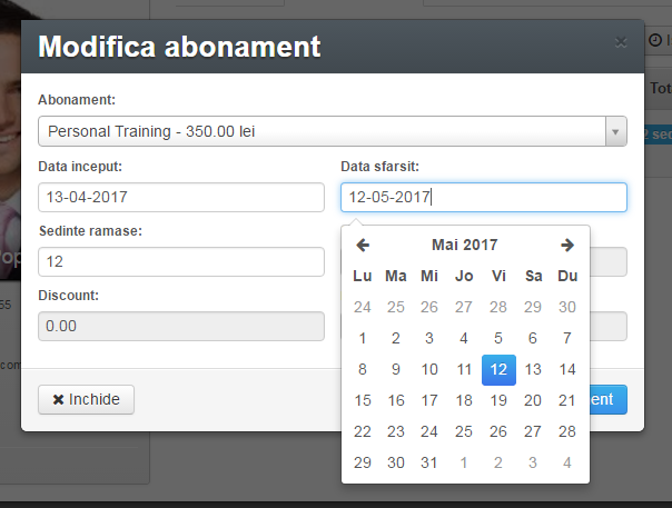 calendar ingheata abonament Gestiune Sala