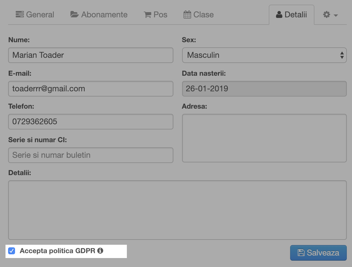 email valid Gestiune Sala
