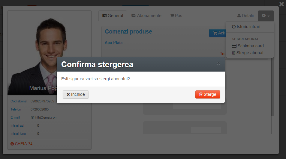confirma stergerea abonat Gestiune Sala