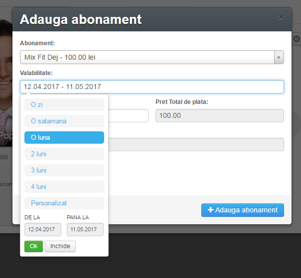 valabilitate abonamente Gestiune Sala